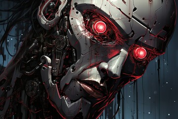 Male robot cyborg with red eyes