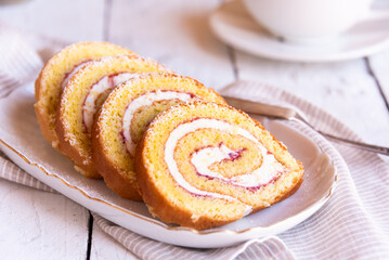 Wall Mural - Swiss roll with cream, homemde dessert