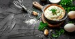 Artisanal Mayonnaise with Parsley, Eggs, and Garlic on Rustic Backdrop