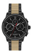 Realistic clock chronograph watch for men black steel gold white number red arrow on isolated background luxury vector