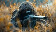 © AhmadTriwahyuutomo - Ghillie-clad Special Forces sniper camouflaged on ground with rifle