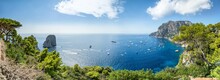 Capri Island In Summer Seen From Belvedere Di Tragara, Gulf Of Naples, Campania, Italy