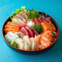 Wall Mural - Sashimi Platter, Fresh, Japanese, Raw, Ocean Blue background