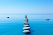 Tranquil zen blue water with stepping stones for relaxation, meditation, and peaceful contemplation