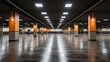 Empty shopping mall underground car park with columns painted in concrete stripe	
