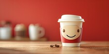Cheerful Coffee Loyalty Card Character Stamping Towards Flavorful Rewards on Wooden Table