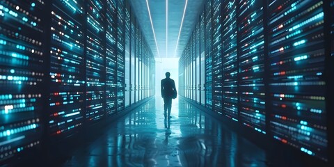 Poster - Hallway of Futuristic Data Storage and Digital Archiving