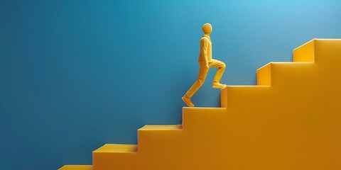 Poster - Geometric Character Climbing Steps Towards Career Growth and Success with Copy Space