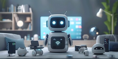 Poster - Smart Home Hub Device Controlling Household Appliances and Powered Automation in a Futuristic Interior Design Setting