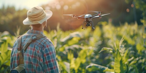 Poster - drone monitoring crops in lush agricultural field precision farming and smart agriculture technology