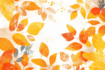 Wall Mural - Elegant autumn leaf design with watercolor effect and splashes on light background