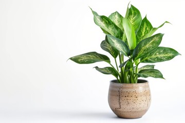 Sticker - Lush tropical Dieffenbachia houseplant in stylish ceramic pot, isolated on white