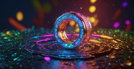 Wall Mural - Full details 3D shapes radiate vibrant holographic colors