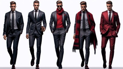 Wall Mural - Design illustrations of modern men's clothing with various models and styles, shown by the ideal male model.
