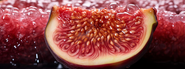 Wall Mural - Close-Up of a Juicy Fresh Fig Cut Open with Water Droplets