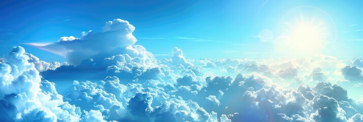 Wall Mural - Sky Summer. Panoramic Landscape of Blue Sky and Soft White Clouds