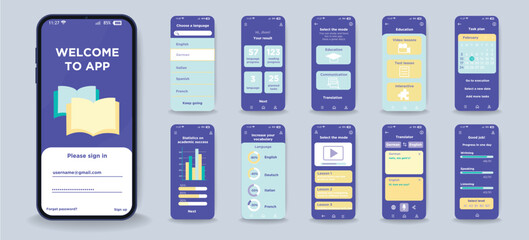 concept of taxi service mobile app in flat design. set of interface screens with user page, taxi boo