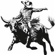 cowboy riding a bucking rodeo bull illustration on a white background