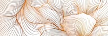 White Background With Thin Golden Lines, Hand Drawn Waves, Lines And Shapes In The Form Of Large Flowers Generative AI