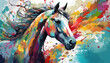 Abstract illustration of beautiful horse. Colorful portrait of wild animal. Hand drawn