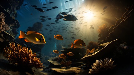 Colorful coral reef tropical fish and diverse marine life in vibrant underwater ecosystem