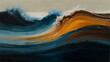 A beautiful depiction of powerful ocean waves in warm earth tones, capturing the raw beauty and energy of the sea
