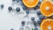 Blueberries, orange slices and ice cubes. generative ai