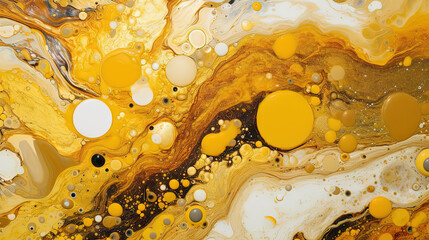 Sticker - Abstract artistic background with yellow marble and golden paint stains.