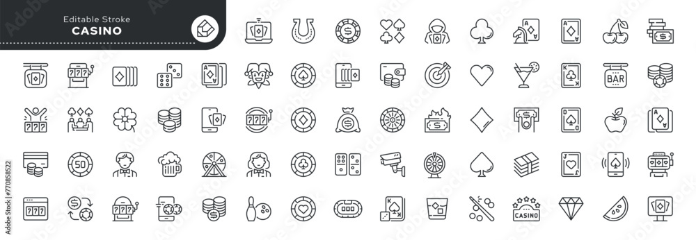 Set of line icons in linear style. Series - Casino, poker, card games ...