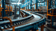 A empty conveyor belt in a factory, production lines idle, factories shut down and production halts concept.