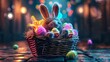 Colorful Easter Eggs in a Basket