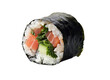 Illustrate a sushi roll against a white background, showcasing traditional Japanese cuisine in isolation.


