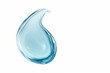 Goutte bleue transparente, liquide, produit vaisselle ou nettoyant ménager, eau, goutte en verre décorative, sur fond blanc avec espace négatif copy space  journée mondiale de l'eau 22 mars H2O