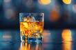 Glass of whiskey on table with blurred background, liquid, bar, drink establishment, drinking glass
