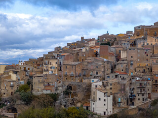 Canvas Print - Panoramic view of Calascibetta, Sicily, Italy