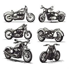 set of motor cycle black outline white illustration