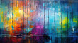 An artistic interpretation of rain on a window, with abstract droplets and streaks against a blurred colorful background, symbolizing contemplation and calm Ai Generative