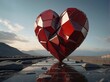 Dramatic Composition Red Stone Heart Fragments Convey Tumultuous Emotions