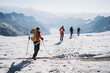 © plpictures by Paedii Luchs/Stocksy - A small group of mountaineers cross over crevasse.