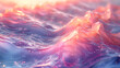 Serene ocean waves bathed in the warm glow of sunset, with a soft interplay of pink and blue hues creating a peaceful scene