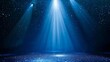 Majestic blue stage lights with glimmering particles - A captivating image showcasing brilliant blue stage lights casting down on a glittery surface, giving a sense of awe and wonder