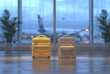 Elegant suitcases awaiting departure, perfect for airport lounge adverts and travel experience articles