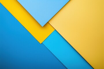 Poster - Abstract color papers geometry flat lay composition background with blue and yellow tones