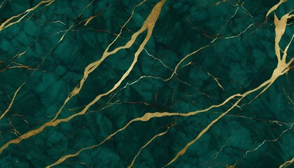 Wall Mural - Dark green marble block with gold veins pattern texture, wall tile sample banner