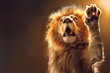funny surprised lion raising hand