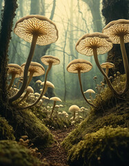 mystical mushroom wonderland: a gothic illustration of the mycelial network | this captivating image