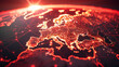 Global communication network concept, The planet earth at night with node connection, Business expansion worldwide background with red background