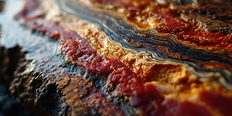 Canvas Print - A close up of a rock with red and orange colors. Generative AI.