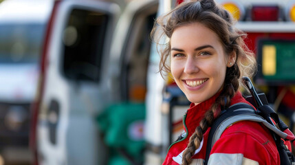 Poster - portrait of a paramedic woman person with a smile