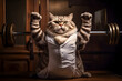 Motivated overweight cat pumping iron to slim down and embrace a fitter, more active lifestyle - Generative AI,
